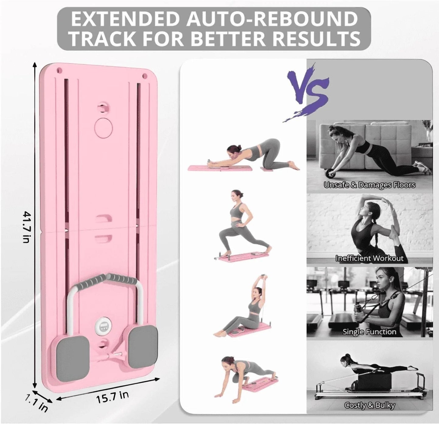 Pink TBF Home Fitness foldable exercise board with handles and foot straps for Pilates and core workouts.