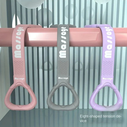 TBF Home fitness pink, grey, and purple figure 8 resistance bands for arm and back strengthening. Features dual-loop design.