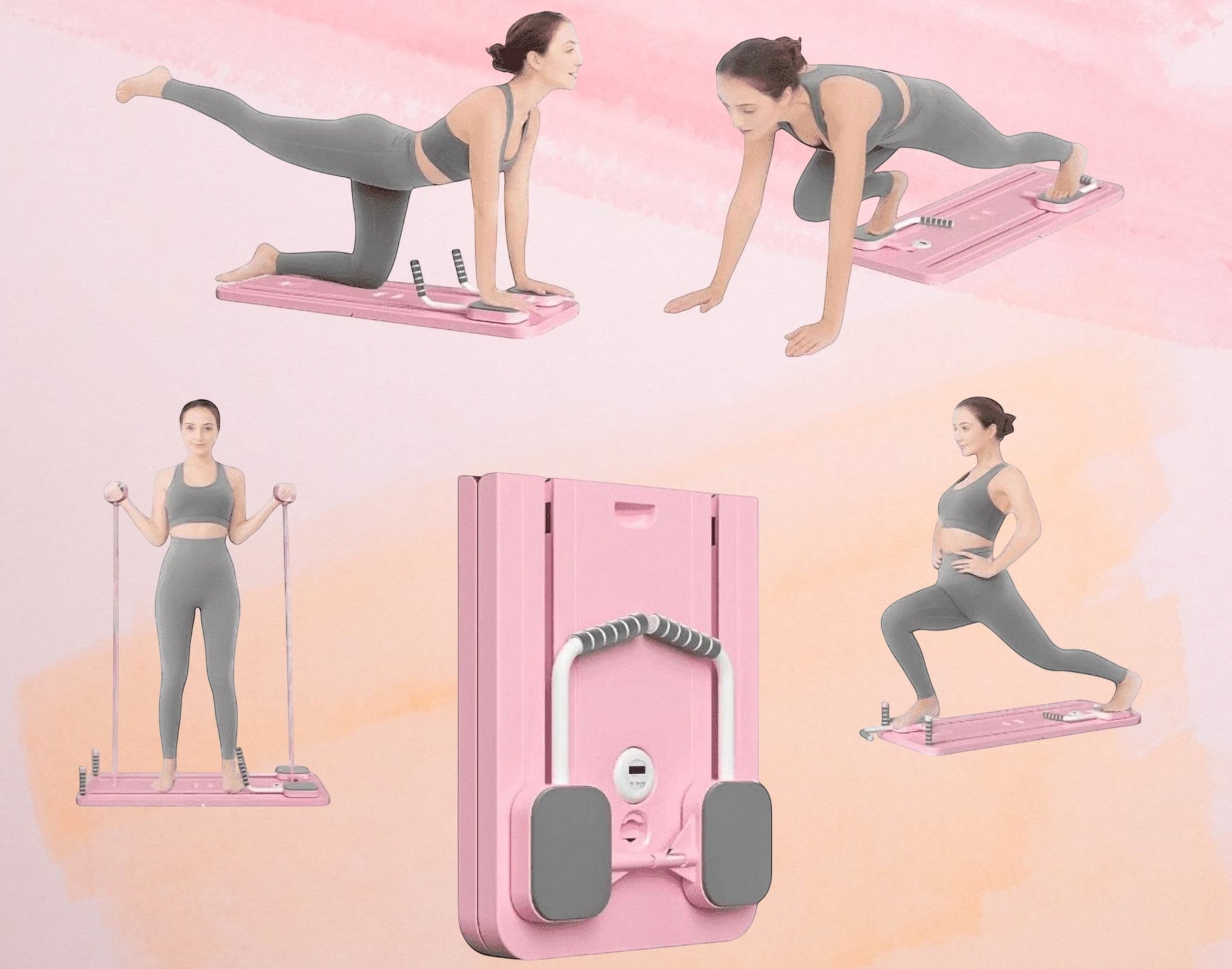 TBF Home fitness pink foldable exercise board with handles for Pilates, core, and balance training.