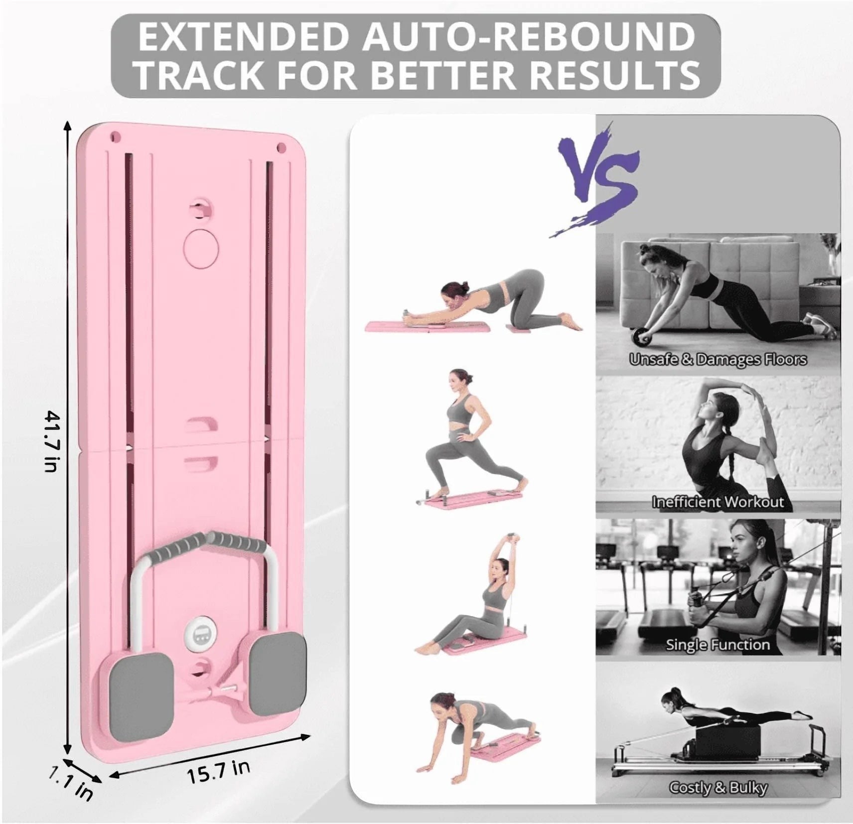 Pink TBF Home Fitness foldable exercise board with handles and foot straps for Pilates and core workouts.