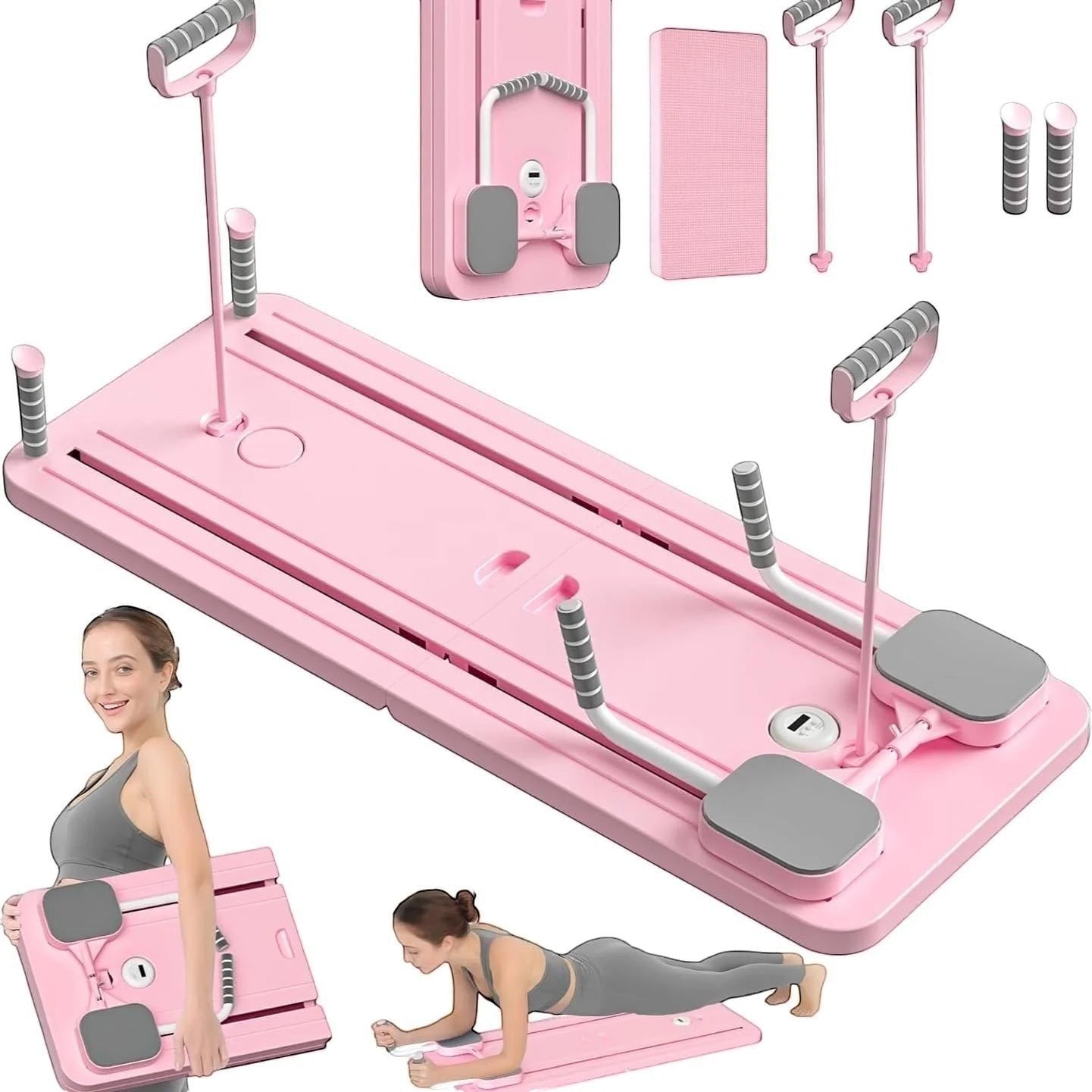 TBF Home fitness pink foldable exercise board with handles and foot straps for Pilates and core training.