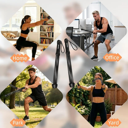 TBF Home fitness black ropeless battle ropes with black non-slip handles and wrist straps for full-body workouts