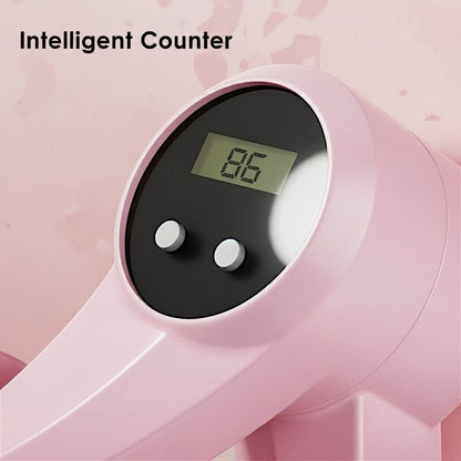 TBF Home fitness Smart Thigh Master in pink with an intelligent counter displaying 86 reps.